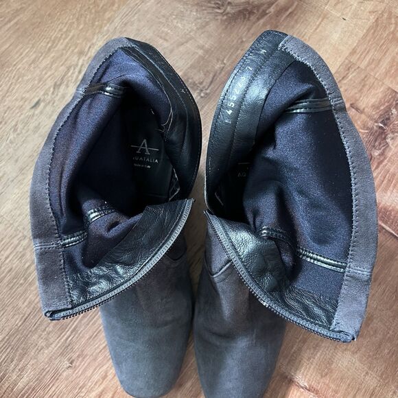 Aquatalia Suede Heeled Ankle Bootie Womens Sz 7 M Gray Leather Zip Italy Neutral - Picture 10 of 12